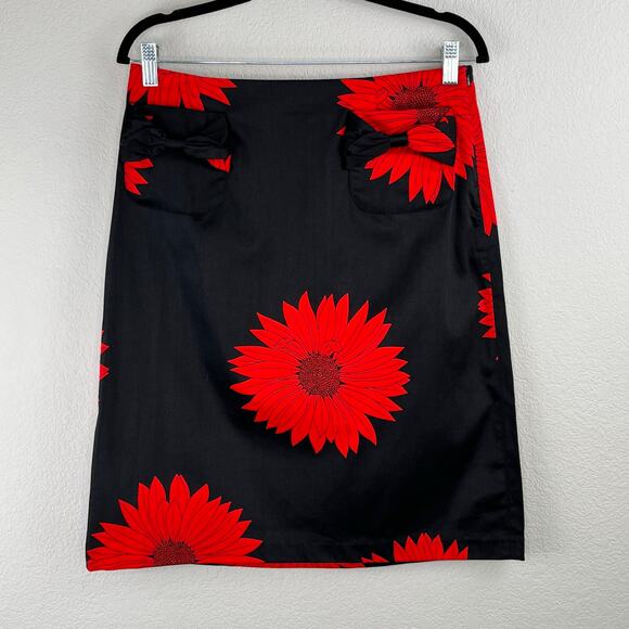 Grace Dane Lewis Workshop A-Line Black Red Sunflower Knee Lgth Mini Skirt 6 NWT - Picture 13 of 14